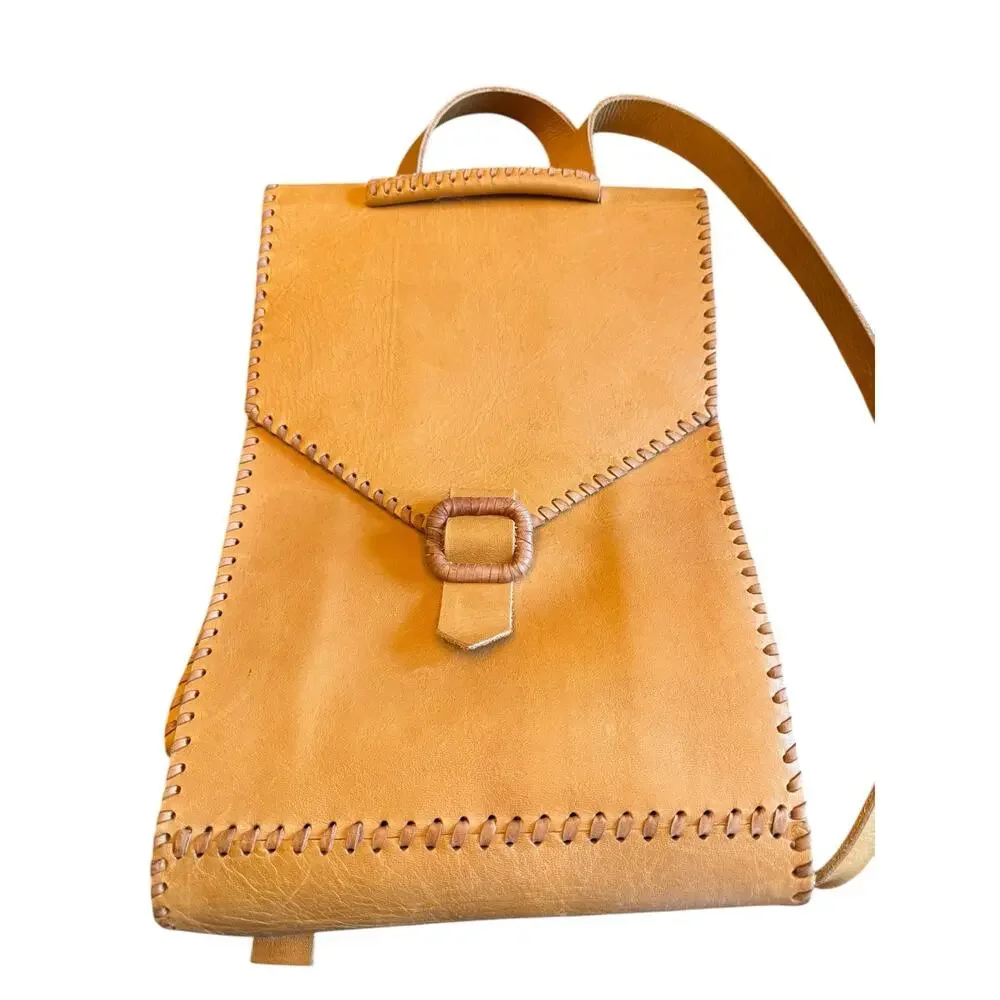 Handcrafted Tan Leather Backpack / Crossbody – Vintage Boho